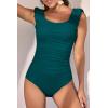 imageEomenie Womens One Piece Swimsuits Puffy Sleeves Tummy Control Bathing Suit Twist Back SwimwearDark Green