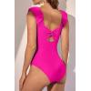 imageEomenie Womens One Piece Swimsuits Puffy Sleeves Tummy Control Bathing Suit Twist Back SwimwearHot Pink
