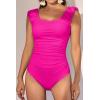 imageEomenie Womens One Piece Swimsuits Puffy Sleeves Tummy Control Bathing Suit Twist Back SwimwearHot Pink