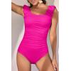 imageEomenie Womens One Piece Swimsuits Puffy Sleeves Tummy Control Bathing Suit Twist Back SwimwearHot Pink