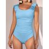 imageEomenie Womens One Piece Swimsuits Puffy Sleeves Tummy Control Bathing Suit Twist Back SwimwearLight Blue