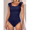imageEomenie Womens One Piece Swimsuits Puffy Sleeves Tummy Control Bathing Suit Twist Back SwimwearNavy Blue