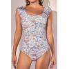 imageEomenie Womens One Piece Swimsuits Puffy Sleeves Tummy Control Bathing Suit Twist Back SwimwearOrange Floral Printed