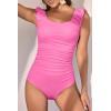 imageEomenie Womens One Piece Swimsuits Puffy Sleeves Tummy Control Bathing Suit Twist Back SwimwearPop Pink