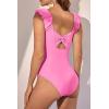 imageEomenie Womens One Piece Swimsuits Puffy Sleeves Tummy Control Bathing Suit Twist Back SwimwearPop Pink