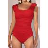 imageEomenie Womens One Piece Swimsuits Puffy Sleeves Tummy Control Bathing Suit Twist Back SwimwearRed