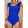imageEomenie Womens One Piece Swimsuits Puffy Sleeves Tummy Control Bathing Suit Twist Back SwimwearRoyal Blue