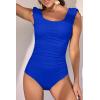 imageEomenie Womens One Piece Swimsuits Puffy Sleeves Tummy Control Bathing Suit Twist Back SwimwearRoyal Blue