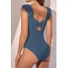 imageEomenie Womens One Piece Swimsuits Puffy Sleeves Tummy Control Bathing Suit Twist Back SwimwearSteel Blue