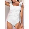 imageEomenie Womens One Piece Swimsuits Puffy Sleeves Tummy Control Bathing Suit Twist Back SwimwearWhite