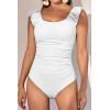 imageEomenie Womens One Piece Swimsuits Puffy Sleeves Tummy Control Bathing Suit Twist Back SwimwearWhite