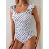 imageEomenie Womens One Piece Swimsuits Puffy Sleeves Tummy Control Bathing Suit Twist Back SwimwearWhite Polka Dot