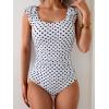 imageEomenie Womens One Piece Swimsuits Puffy Sleeves Tummy Control Bathing Suit Twist Back SwimwearWhite Polka Dot