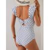 imageEomenie Womens One Piece Swimsuits Puffy Sleeves Tummy Control Bathing Suit Twist Back SwimwearWhite Polka Dot