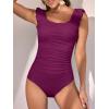 imageEomenie Womens One Piece Swimsuits Puffy Sleeves Tummy Control Bathing Suit Twist Back SwimwearWine Red
