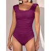 imageEomenie Womens One Piece Swimsuits Puffy Sleeves Tummy Control Bathing Suit Twist Back SwimwearWine Red