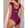 imageEomenie Womens One Piece Swimsuits Puffy Sleeves Tummy Control Bathing Suit Twist Back SwimwearWine Red
