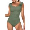 imageEomenie Womens One Piece Swimsuits Puffy Sleeves Tummy Control Bathing Suit Twist Back SwimwearArmy Green