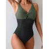 imageEomenie One Piece Swimsuit for Women Tummy Control Bathing Suit Ruched Twist Front Swim Suit Cutout Tie Back SwimwearArmy Green Black