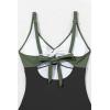imageEomenie One Piece Swimsuit for Women Tummy Control Bathing Suit Ruched Twist Front Swim Suit Cutout Tie Back SwimwearArmy Green Black