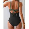 imageEomenie One Piece Swimsuit for Women Tummy Control Bathing Suit Ruched Twist Front Swim Suit Cutout Tie Back SwimwearArmy Green Black