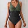 imageEomenie One Piece Swimsuit for Women Tummy Control Bathing Suit Ruched Twist Front Swim Suit Cutout Tie Back SwimwearArmy Green Black