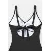 imageEomenie One Piece Swimsuit for Women Tummy Control Bathing Suit Ruched Twist Front Swim Suit Cutout Tie Back SwimwearBlack