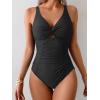imageEomenie One Piece Swimsuit for Women Tummy Control Bathing Suit Ruched Twist Front Swim Suit Cutout Tie Back SwimwearBlack