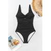 imageEomenie One Piece Swimsuit for Women Tummy Control Bathing Suit Ruched Twist Front Swim Suit Cutout Tie Back SwimwearBlack