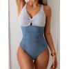 imageEomenie One Piece Swimsuit for Women Tummy Control Bathing Suit Ruched Twist Front Swim Suit Cutout Tie Back SwimwearBlue Striped