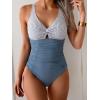 imageEomenie One Piece Swimsuit for Women Tummy Control Bathing Suit Ruched Twist Front Swim Suit Cutout Tie Back SwimwearBlue Striped