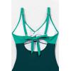 imageEomenie One Piece Swimsuit for Women Tummy Control Bathing Suit Ruched Twist Front Swim Suit Cutout Tie Back SwimwearGreen Color Block
