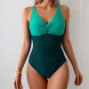 imageEomenie One Piece Swimsuit for Women Tummy Control Bathing Suit Ruched Twist Front Swim Suit Cutout Tie Back SwimwearGreen Color Block