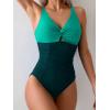 imageEomenie One Piece Swimsuit for Women Tummy Control Bathing Suit Ruched Twist Front Swim Suit Cutout Tie Back SwimwearGreen Color Block