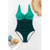 imageEomenie One Piece Swimsuit for Women Tummy Control Bathing Suit Ruched Twist Front Swim Suit Cutout Tie Back SwimwearGreen Color Block