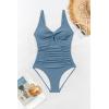 imageEomenie One Piece Swimsuit for Women Tummy Control Bathing Suit Ruched Twist Front Swim Suit Cutout Tie Back SwimwearGrey Blue