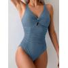 imageEomenie One Piece Swimsuit for Women Tummy Control Bathing Suit Ruched Twist Front Swim Suit Cutout Tie Back SwimwearGrey Blue