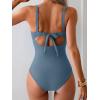 imageEomenie One Piece Swimsuit for Women Tummy Control Bathing Suit Ruched Twist Front Swim Suit Cutout Tie Back SwimwearGrey Blue