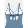 imageEomenie One Piece Swimsuit for Women Tummy Control Bathing Suit Ruched Twist Front Swim Suit Cutout Tie Back SwimwearGrey Blue