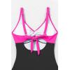 imageEomenie One Piece Swimsuit for Women Tummy Control Bathing Suit Ruched Twist Front Swim Suit Cutout Tie Back SwimwearHot Pink Black