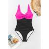 imageEomenie One Piece Swimsuit for Women Tummy Control Bathing Suit Ruched Twist Front Swim Suit Cutout Tie Back SwimwearHot Pink Black
