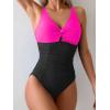 imageEomenie One Piece Swimsuit for Women Tummy Control Bathing Suit Ruched Twist Front Swim Suit Cutout Tie Back SwimwearHot Pink Black