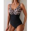 imageEomenie One Piece Swimsuit for Women Tummy Control Bathing Suit Ruched Twist Front Swim Suit Cutout Tie Back SwimwearLeopard Black