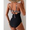 imageEomenie One Piece Swimsuit for Women Tummy Control Bathing Suit Ruched Twist Front Swim Suit Cutout Tie Back SwimwearLeopard Black