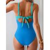 imageEomenie One Piece Swimsuit for Women Tummy Control Bathing Suit Ruched Twist Front Swim Suit Cutout Tie Back SwimwearLight Blue