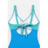 imageEomenie One Piece Swimsuit for Women Tummy Control Bathing Suit Ruched Twist Front Swim Suit Cutout Tie Back SwimwearLight Blue