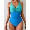 imageEomenie One Piece Swimsuit for Women Tummy Control Bathing Suit Ruched Twist Front Swim Suit Cutout Tie Back SwimwearLight Blue