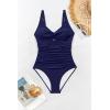 imageEomenie One Piece Swimsuit for Women Tummy Control Bathing Suit Ruched Twist Front Swim Suit Cutout Tie Back SwimwearNavy Blue