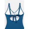 imageEomenie One Piece Swimsuit for Women Tummy Control Bathing Suit Ruched Twist Front Swim Suit Cutout Tie Back SwimwearPeacock Blue