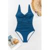 imageEomenie One Piece Swimsuit for Women Tummy Control Bathing Suit Ruched Twist Front Swim Suit Cutout Tie Back SwimwearPeacock Blue
